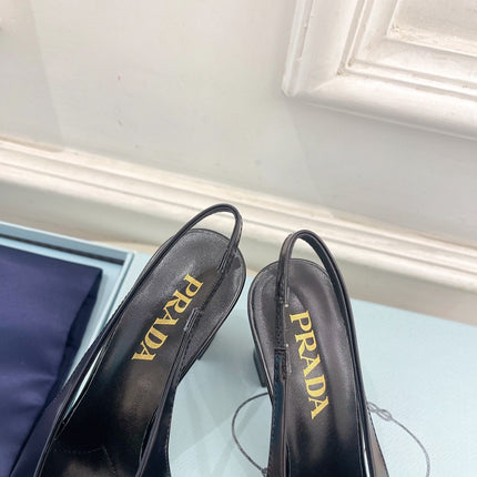 SQUARE TOE SLINGBACK PUMPS IN BLACK SMOOTH LAMBSKIN