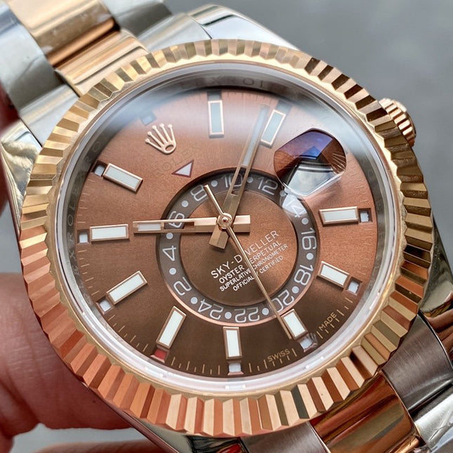 SKY-DWELLER TWO-TONE 42 ROSE GOLD BEZEL BROWN DIAL