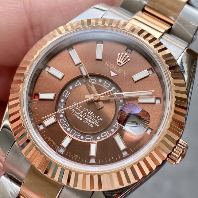 SKY-DWELLER TWO-TONE 42 ROSE GOLD BEZEL BROWN DIAL