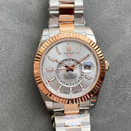 SKY-DWELLER TWO-TONE 42 ROSE GOLD BEZEL GREY DIAL