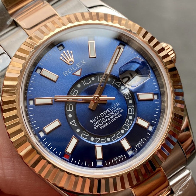 SKY-DWELLER TWO-TONE 42MM ROSE GOLD BEZEL BLUE DIAL