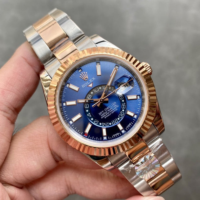 SKY-DWELLER TWO-TONE 42MM ROSE GOLD BEZEL BLUE DIAL