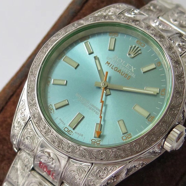 MILGAUSS 40MM STAINLESS STEEL ENGRAVED CASE BLUE DIAL