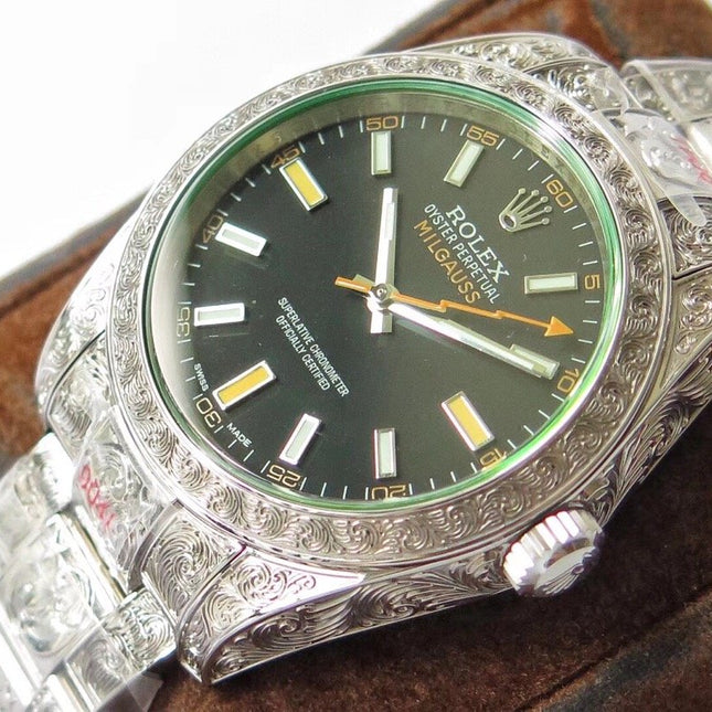 MILGAUSS 40MM STAINLESS STEEL GREEN BLACK ORANGE DIAL