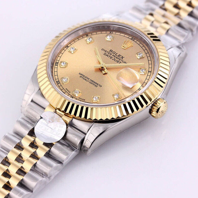 DATEJUST 41 TWO-TONE YELLOW DIAL DIAMOND NUMERALS