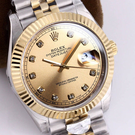 DATEJUST 41 TWO-TONE YELLOW DIAL DIAMOND NUMERALS