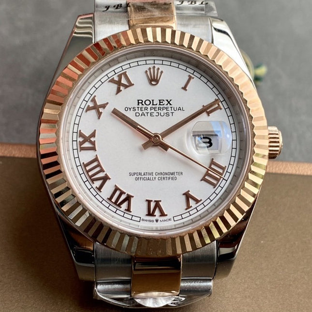 DATEJUST II GOLD STEEL WHITE DIAL ARABIC NUMERALS OYSTER BRACELET