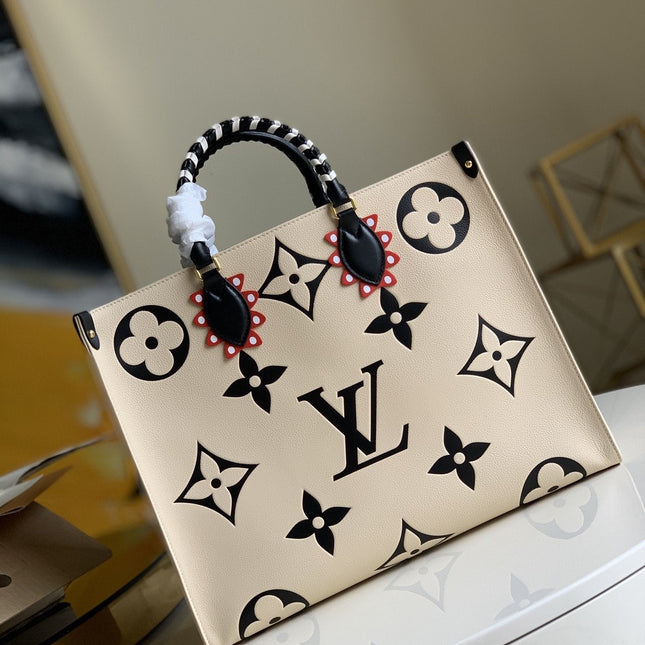 CRAFTY ONTHEGO GM 41 CREME BLACK MONOGRAM GIANT CANVAS