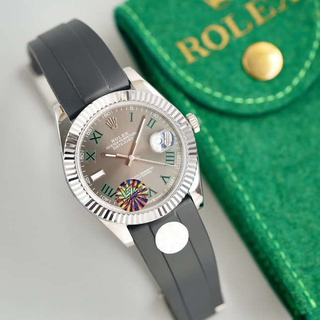 DATEJUST II 41MM STAINLESS STEEL CASE WIMBLEDON DIAL RUBBER STRAP