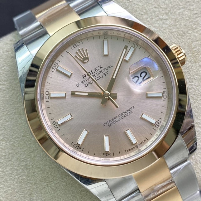 DATEJUST 41MM SMOOTH BEZEL GOLD STEEL GREY DIAL