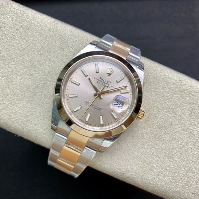 DATEJUST 41MM SMOOTH BEZEL GOLD STEEL GREY DIAL