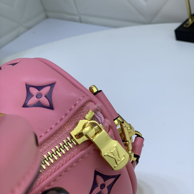 SPEEDY 22 PINK BLACK MONOGRAM EMBOSSED LAMBSKIN