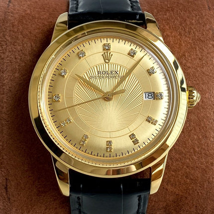 OYSTER PERPETUAL 40MM GOLD CASE LEATHER STRAP