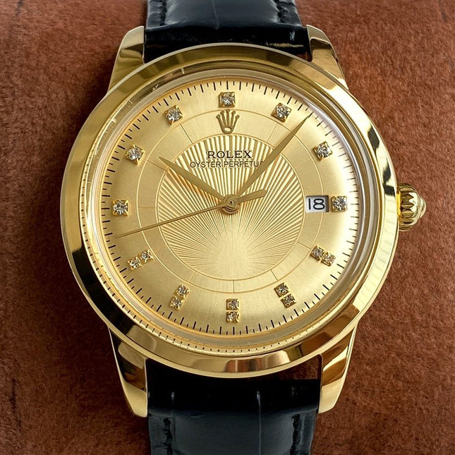 OYSTER PERPETUAL 40MM GOLD CASE LEATHER STRAP