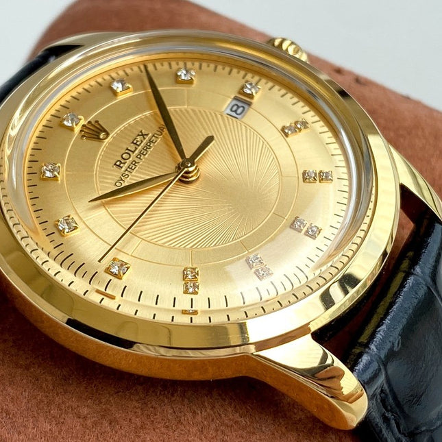 OYSTER PERPETUAL 40MM GOLD CASE LEATHER STRAP