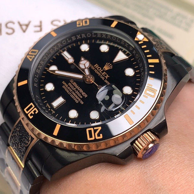 SUBMARINER DATE 40 CUSTOM GOLD BLACK HAND ENGRAVED
