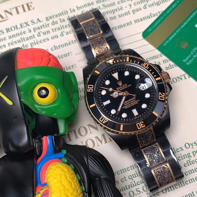 SUBMARINER DATE 40 CUSTOM GOLD BLACK HAND ENGRAVED