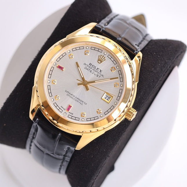 DATEJUST 40MM SMOOTH BEZEL GOLD CASE BLACK LEATHER