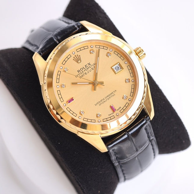 DATEJUST 40MM SMOOTH BEZEL GOLD CASE BLACK LEATHER