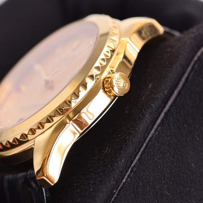 DATEJUST 40MM SMOOTH BEZEL GOLD CASE BLACK LEATHER
