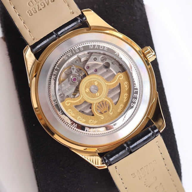 DATEJUST 40MM SMOOTH BEZEL GOLD CASE BLACK LEATHER