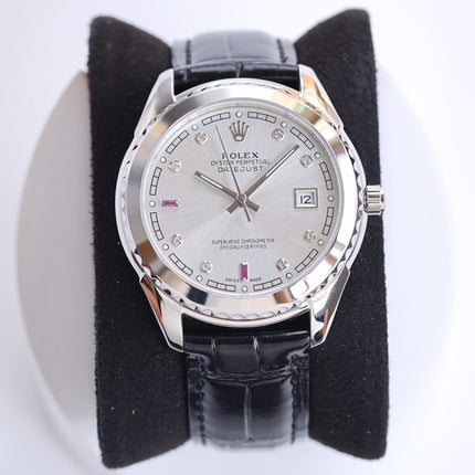 DATEJUST 40MM SMOOTH BEZEL STEEL CASE BLACK LEATHER