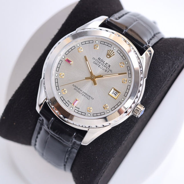 DATEJUST 40MM SMOOTH BEZEL STEEL CASE BLACK LEATHER