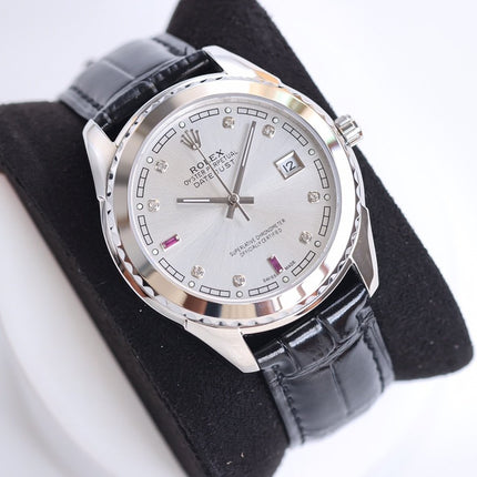 DATEJUST 40MM SMOOTH BEZEL STEEL CASE BLACK LEATHER