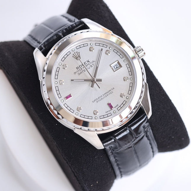 DATEJUST 40MM SMOOTH BEZEL STEEL CASE BLACK LEATHER