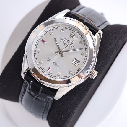 DATEJUST 40MM SMOOTH BEZEL STEEL CASE BLACK LEATHER