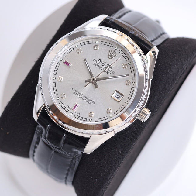 DATEJUST 40MM SMOOTH BEZEL STEEL CASE BLACK LEATHER