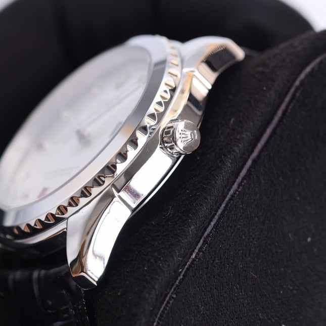 DATEJUST 40MM SMOOTH BEZEL STEEL CASE BLACK LEATHER