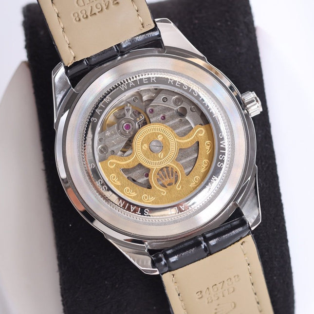 DATEJUST 40MM SMOOTH BEZEL STEEL CASE BLACK LEATHER