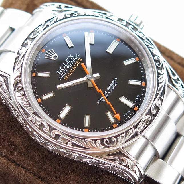 MILGAUSS 40 HAND ENGRAVED CASE BLACK DIAL