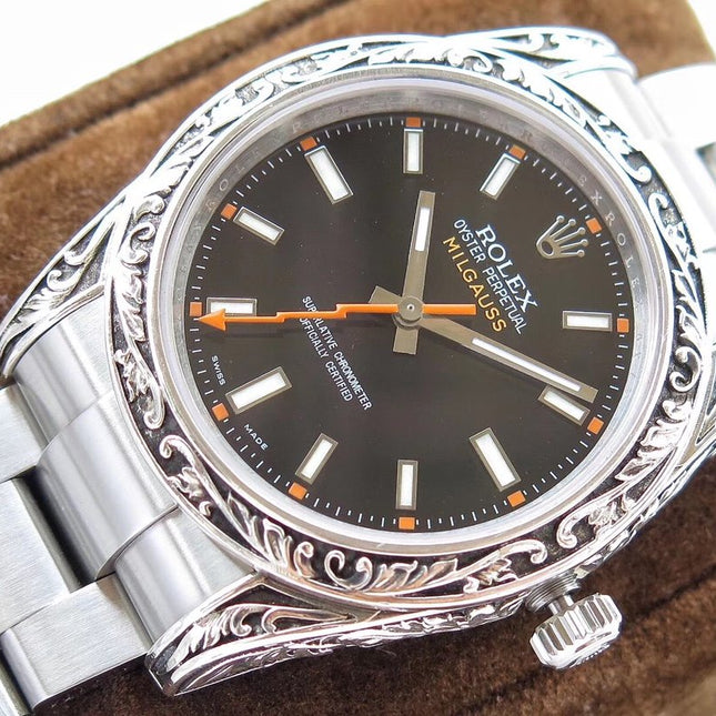 MILGAUSS 40 HAND ENGRAVED CASE BLACK DIAL