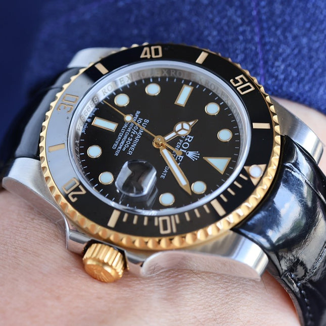 SUBMARINER DATE 40 STEEL CASE GOLD BLACK CERAMIC LEATHER