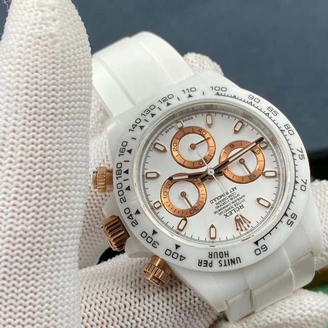DAYTONA CUSTOM 40MM WHITE CERAMIC YELLOW WHITE DIAL