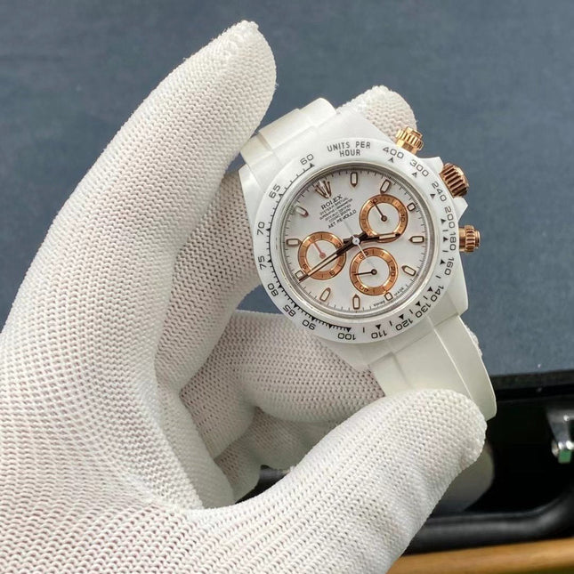 DAYTONA CUSTOM 40MM WHITE CERAMIC YELLOW WHITE DIAL