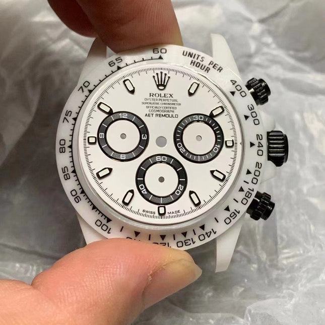 DAYTONA CUSTOM AET 40MM CUSTOM WHITE CERAMIC BLACK WHITE DIAL