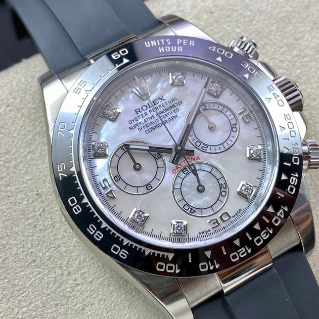 DAYTONA STEEL CASE CERAMIC WHITE MOP DIAMOND NUMERALS