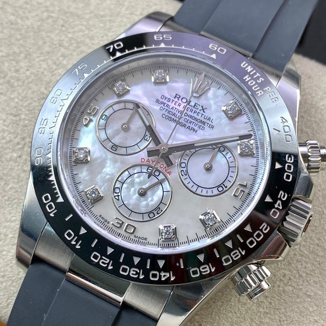 DAYTONA STEEL CASE CERAMIC WHITE MOP DIAMOND NUMERALS