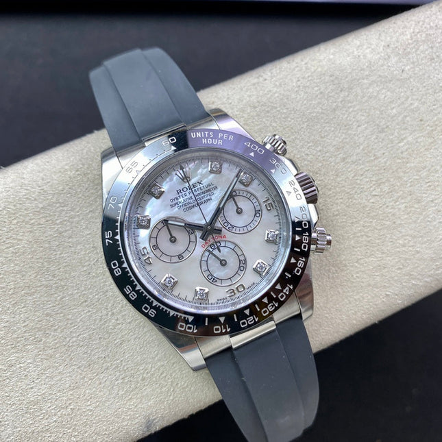 DAYTONA STEEL CASE CERAMIC WHITE MOP DIAMOND NUMERALS