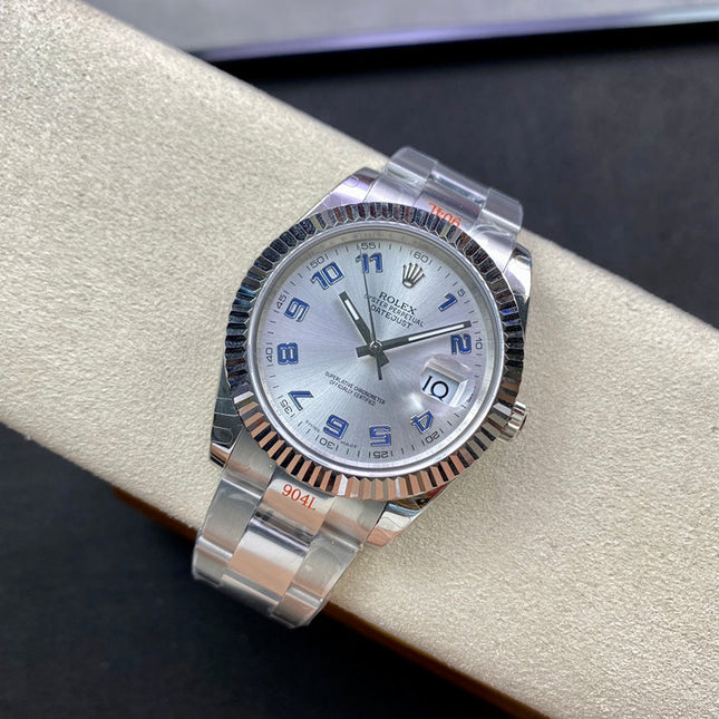 DATEJUST 41 LIGHT BLUE NUMERALS SILVER CASE