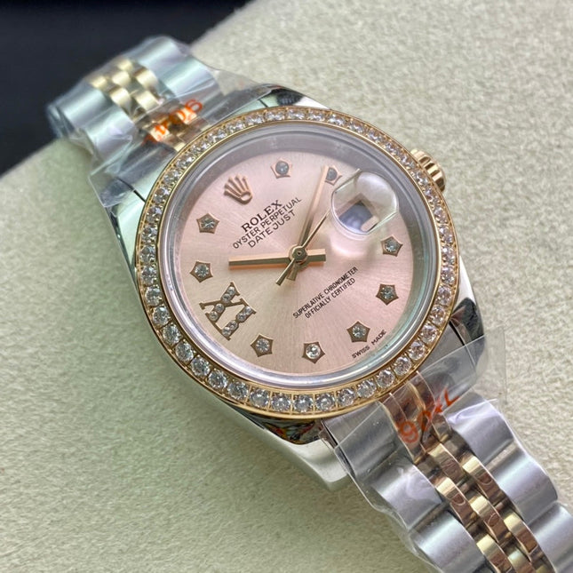 DATEJUST 28 TWO-TONE PINK GOLD DIAMOND BEZEL