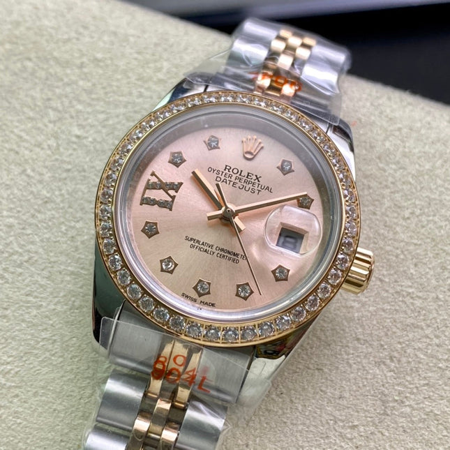 DATEJUST 28 TWO-TONE PINK GOLD DIAMOND BEZEL