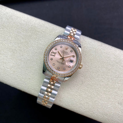 DATEJUST 28 TWO-TONE PINK GOLD DIAMOND BEZEL