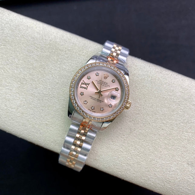 DATEJUST 28 TWO-TONE PINK GOLD DIAMOND BEZEL