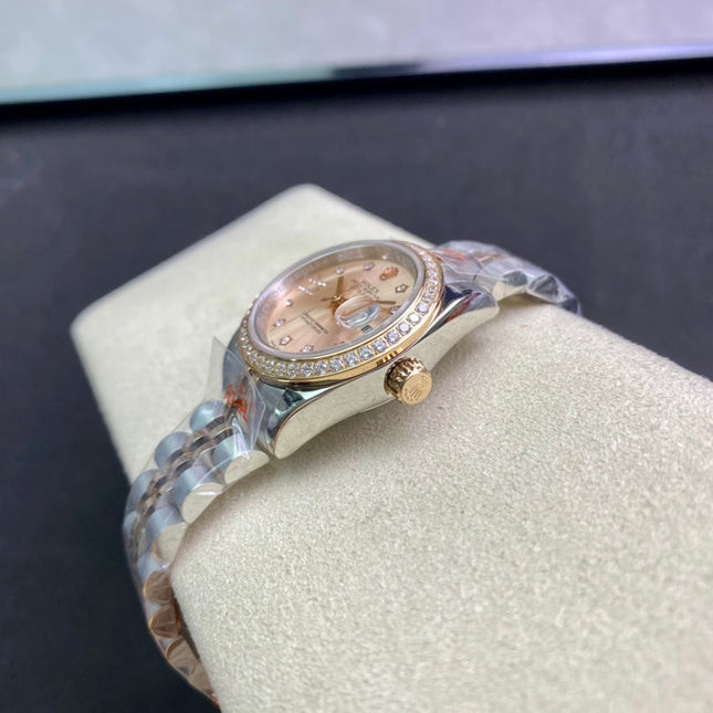 DATEJUST 28 TWO-TONE PINK GOLD DIAMOND BEZEL