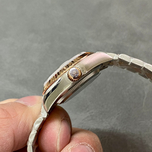 DATEJUST 28MM PINK GOLD STEEL CHOCOLATE DIAL