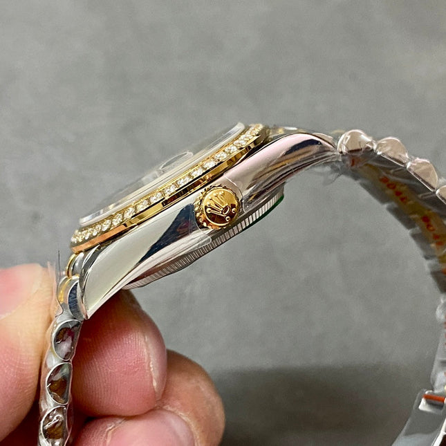 DATEJUST 31MM GOLD STEEL DIAMOND BEZEL YELLOW DIAL